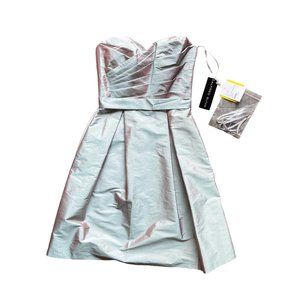 NWT Alfred Sung D538 Atlantis Blue Iridescent Strapless Dress Dessy Group Sz 2